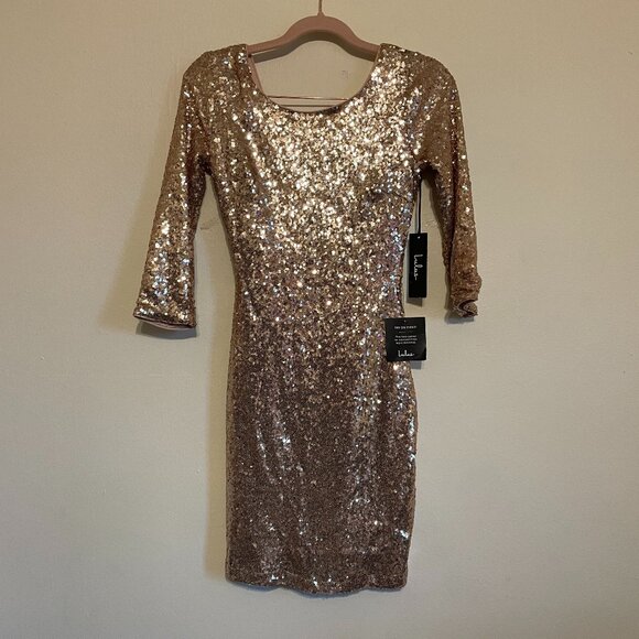 Lulus | Gold Sparkle Sequin Bodycon Low Back Minidress Small NWT - Picture 3 of 8